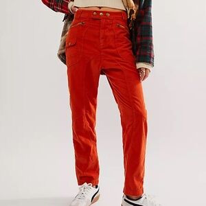 New Free People High Gear Moto 6/Sm Orange Harem-Style Corduroy High Rise Ankle